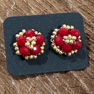 Source Unknown Gold and Red Cluster Earrings
